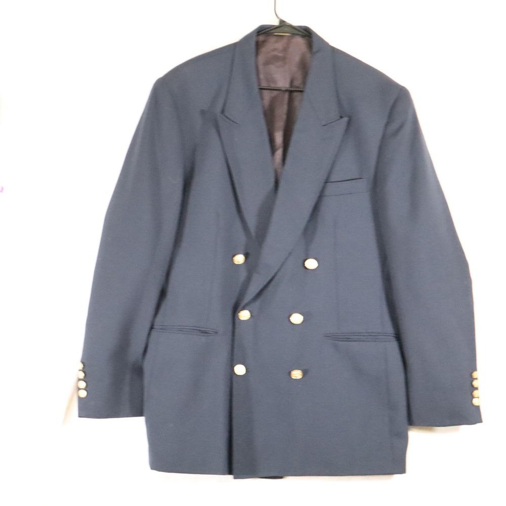 VTG Andhurst Navy Double Breasted Blazer 44L Gold Buttons Classic Nautical Style